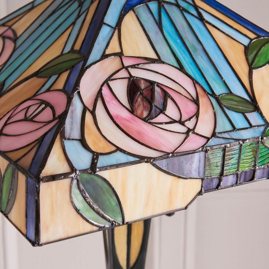 51283-001 Satin Black 2 Light Floor Lamp with Tiffany Glass