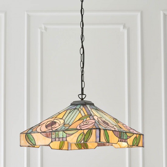 51351-001 Satin Black 3 Light Pendant with Tiffany Glass