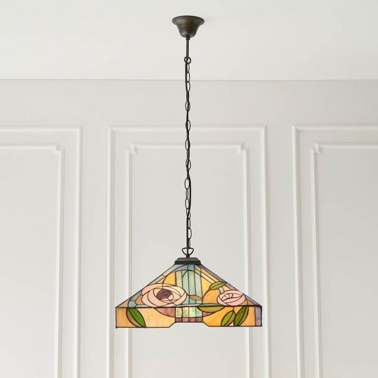 51351-001 Satin Black 3 Light Pendant with Tiffany Glass