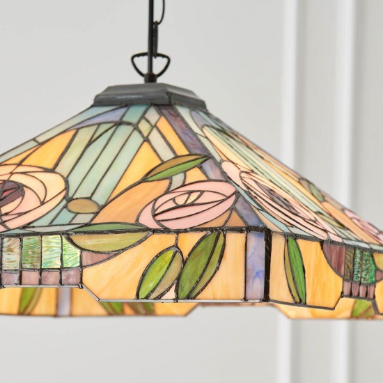 51351-001 Satin Black 3 Light Pendant with Tiffany Glass
