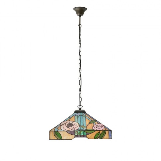 51351-001 Satin Black 3 Light Pendant with Tiffany Glass