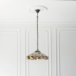 51451-001 Satin Black Pendant with Tiffany Glass