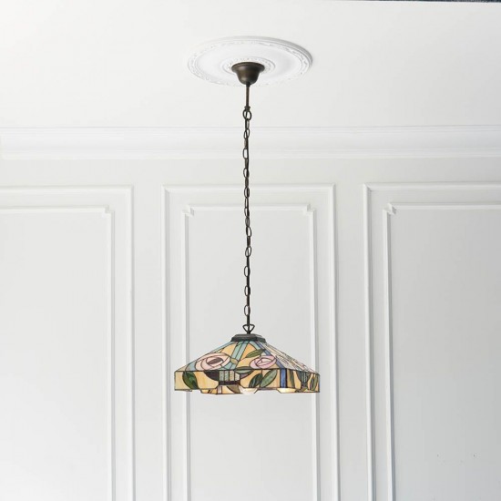 51451-001 Satin Black Pendant with Tiffany Glass