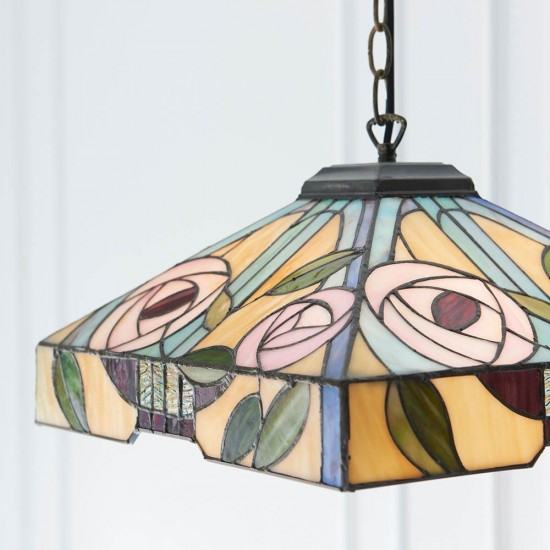 51451-001 Satin Black Pendant with Tiffany Glass