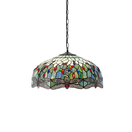 51352-001 Satin Black 3 Light Pendant with Tiffany Glass