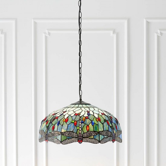 51352-001 Satin Black 3 Light Pendant with Tiffany Glass