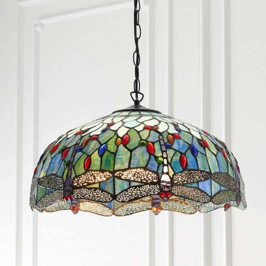 51352-001 Satin Black 3 Light Pendant with Tiffany Glass