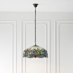 51352-001 Satin Black 3 Light Pendant with Tiffany Glass