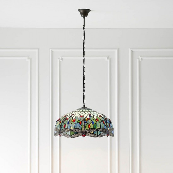51352-001 Satin Black 3 Light Pendant with Tiffany Glass