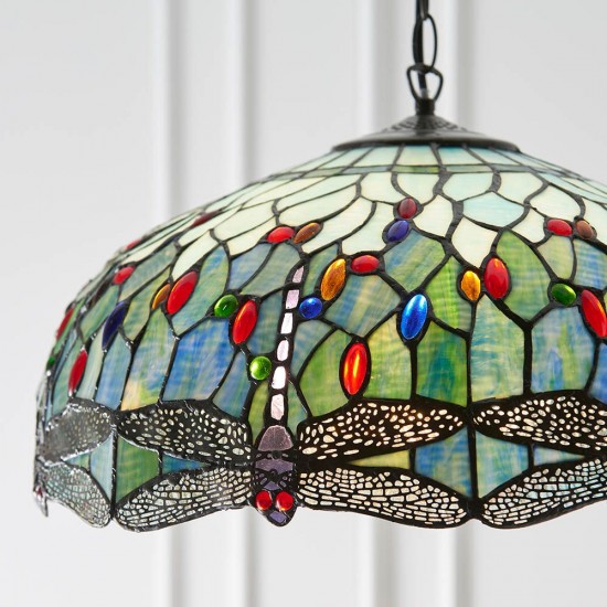 51352-001 Satin Black 3 Light Pendant with Tiffany Glass