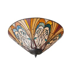 51461-001 Satin Black 2 Light Flush with Tiffany Glass