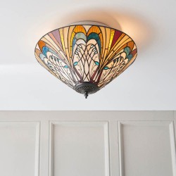 51461-001 Satin Black 2 Light Flush with Tiffany Glass