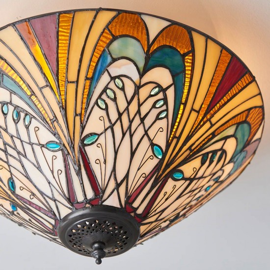 51461-001 Satin Black 2 Light Flush with Tiffany Glass