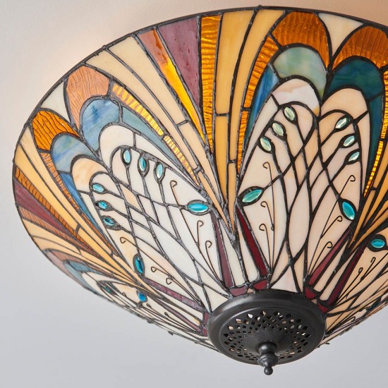 51461-001 Satin Black 2 Light Flush with Tiffany Glass