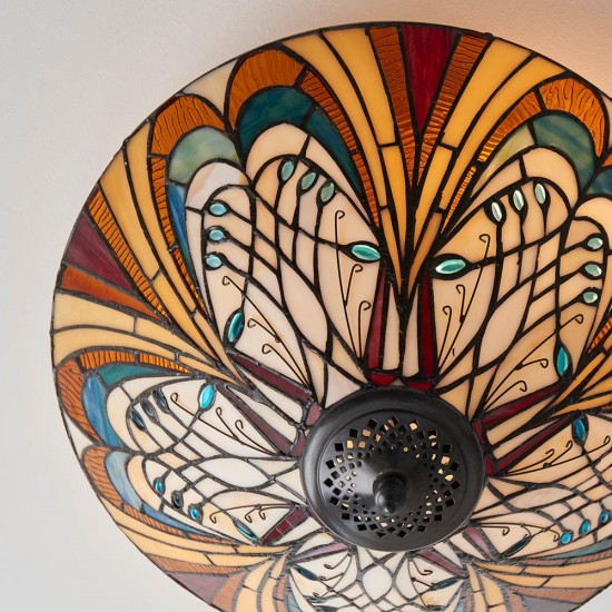 51461-001 Satin Black 2 Light Flush with Tiffany Glass