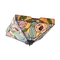 51339-001 Satin Black 2 Light Flush with Tiffany Glass