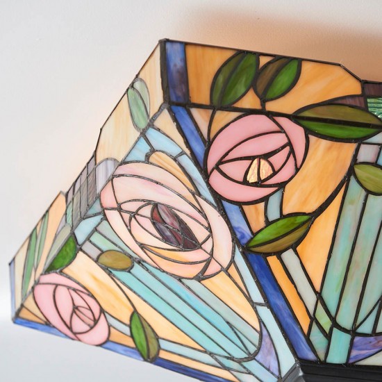 51339-001 Satin Black 2 Light Flush with Tiffany Glass