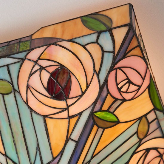 51339-001 Satin Black 2 Light Flush with Tiffany Glass