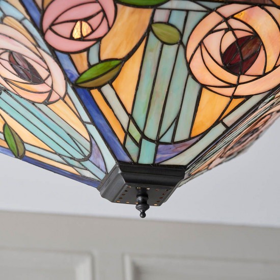 51339-001 Satin Black 2 Light Flush with Tiffany Glass