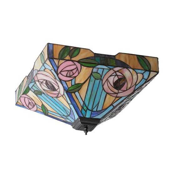 51339-001 Satin Black 2 Light Flush with Tiffany Glass
