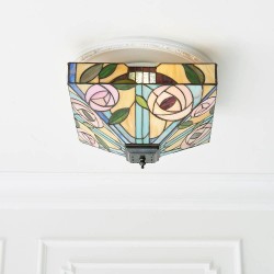 51464-001 Satin Black 2 Light Flush with Tiffany Glass