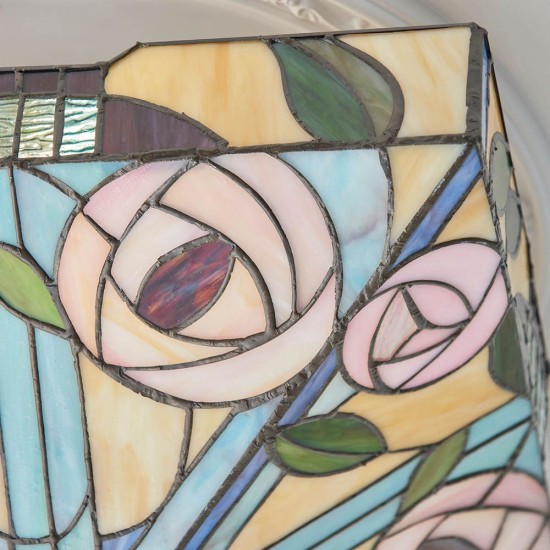 51464-001 Satin Black 2 Light Flush with Tiffany Glass