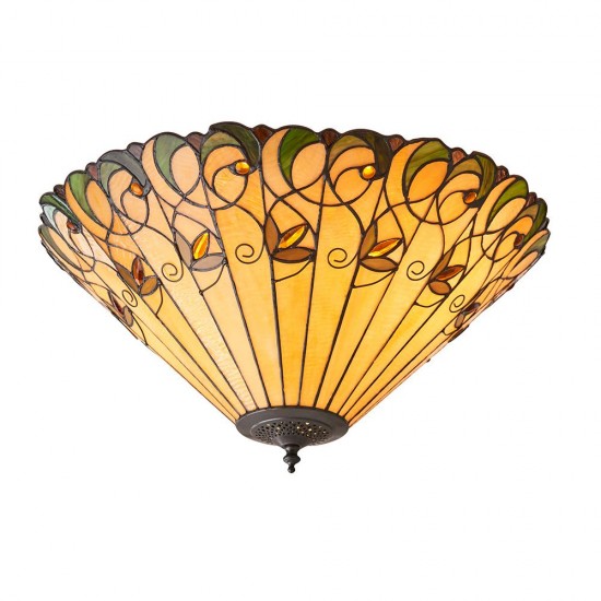 51340-001 Satin Black 2 Light Semi Flush with Tiffany Glass