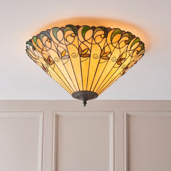 51340-001 Satin Black 2 Light Semi Flush with Tiffany Glass