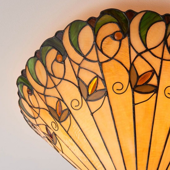 51340-001 Satin Black 2 Light Semi Flush with Tiffany Glass