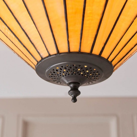 51340-001 Satin Black 2 Light Semi Flush with Tiffany Glass
