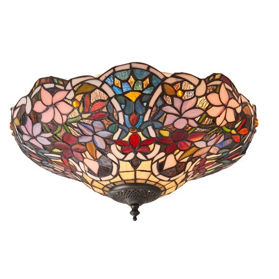 51471-001 Satin Black 2 Light Flush with Tiffany Glass