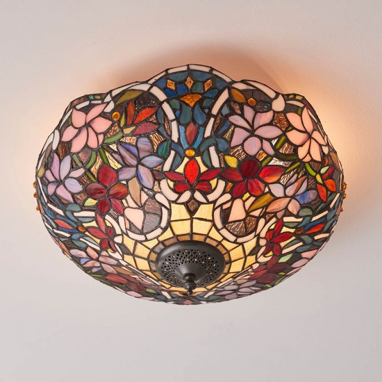 51471-001 Satin Black 2 Light Flush with Tiffany Glass