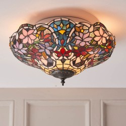 51471-001 Satin Black 2 Light Flush with Tiffany Glass