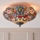 51471-001 Satin Black 2 Light Flush with Tiffany Glass