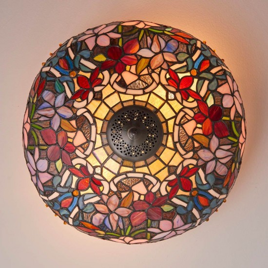 51471-001 Satin Black 2 Light Flush with Tiffany Glass