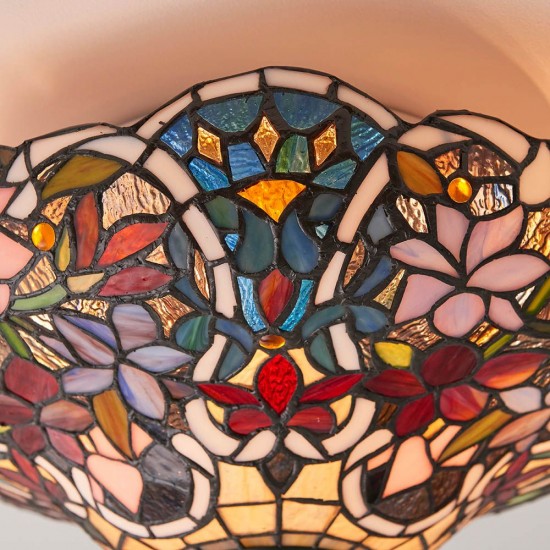 51471-001 Satin Black 2 Light Flush with Tiffany Glass