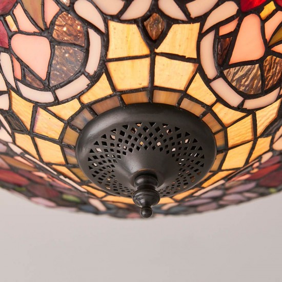 51471-001 Satin Black 2 Light Flush with Tiffany Glass