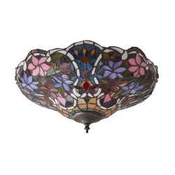 51471-001 Satin Black 2 Light Flush with Tiffany Glass