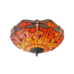 51478-001 Satin Black 2 Light Flush with Tiffany Glass