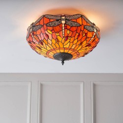 51478-001 Satin Black 2 Light Flush with Tiffany Glass