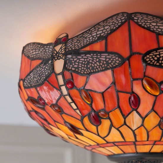 51478-001 Satin Black 2 Light Flush with Tiffany Glass