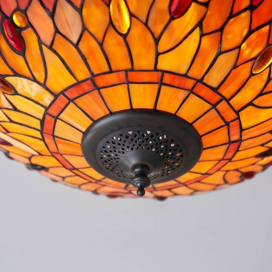 51478-001 Satin Black 2 Light Flush with Tiffany Glass