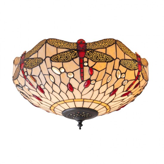 51480-001 Satin Black 2 Light Flush with Tiffany Glass