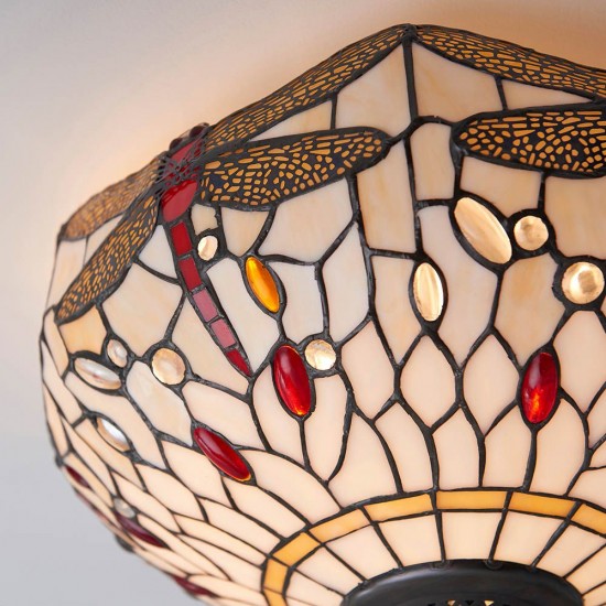 51480-001 Satin Black 2 Light Flush with Tiffany Glass