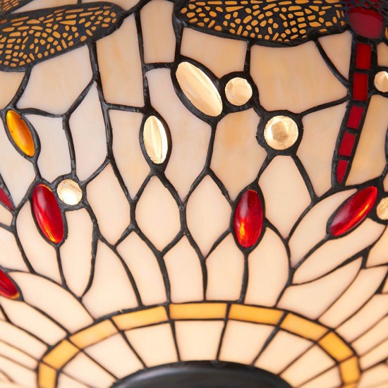 51480-001 Satin Black 2 Light Flush with Tiffany Glass