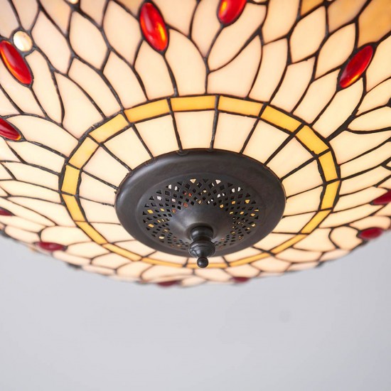 51480-001 Satin Black 2 Light Flush with Tiffany Glass
