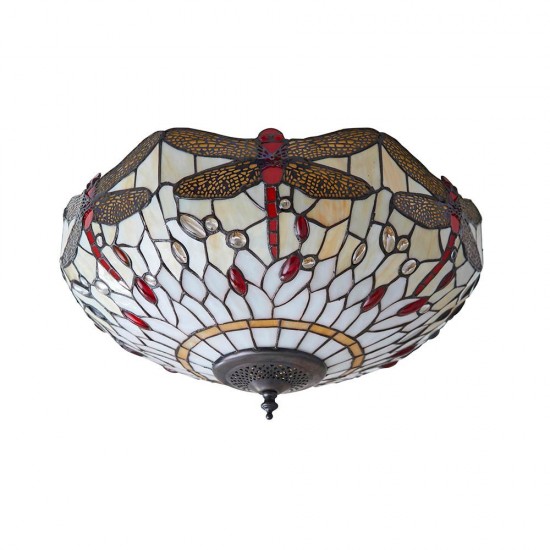 51480-001 Satin Black 2 Light Flush with Tiffany Glass