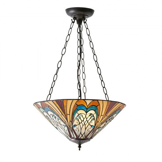 51514-001 Satin Black 3 Light Pendant with Tiffany Glass
