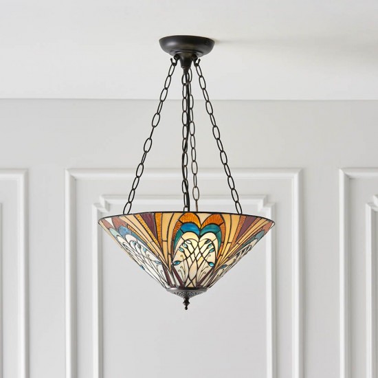 51514-001 Satin Black 3 Light Pendant with Tiffany Glass
