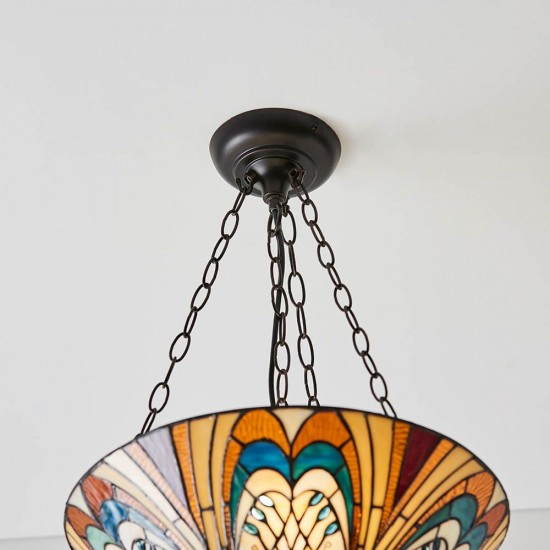 51514-001 Satin Black 3 Light Pendant with Tiffany Glass